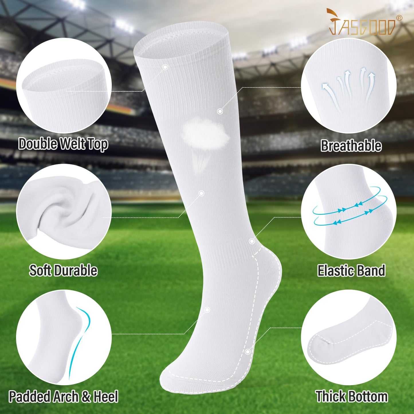 JASGOOD Baseball Socks and Belt for Youth Adult Softball Socks and Belt Combo Elastic Belt for Men, White