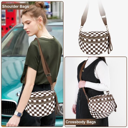 ETOYA Checkered Crossbody Bum Bag for Women Nylon Gold Blush Bumbag Large Belt Bag for Mom Emmafy Handbags Wallets with Adjustable Strap Roomy Casual Fanny Pack for Travel Outdoors