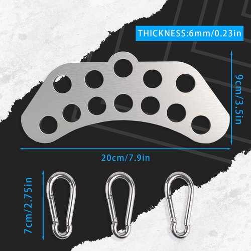 Lights Mountain Double to Single Adaptor Plate for Cable Pulley Machines, Durable Solid Stainless Steel with 3 Carabiners, Suitable for Dual Cable Machines LAT Pulldown, Shoulder & Biceps Exercises
