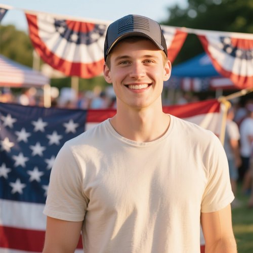 HAFOUXIGM 2 Packs American Flag Trucker Hat, Adjustable Mesh Snapback USA Flag Baseball Caps for Men Women