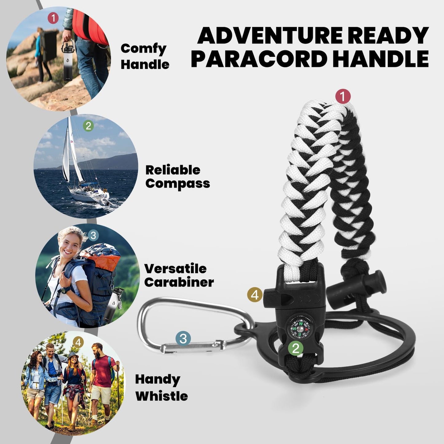 RAYMYLO Insulated Water Bottle 24 oz, Triple Wall Vacuum Stainless Steel (Cold for 24Hrs, Hot for 12Hrs), Leak Proof & Non-BPA, Modern Water Flask Jug with Paracord Handle & Straw Spout Lids
