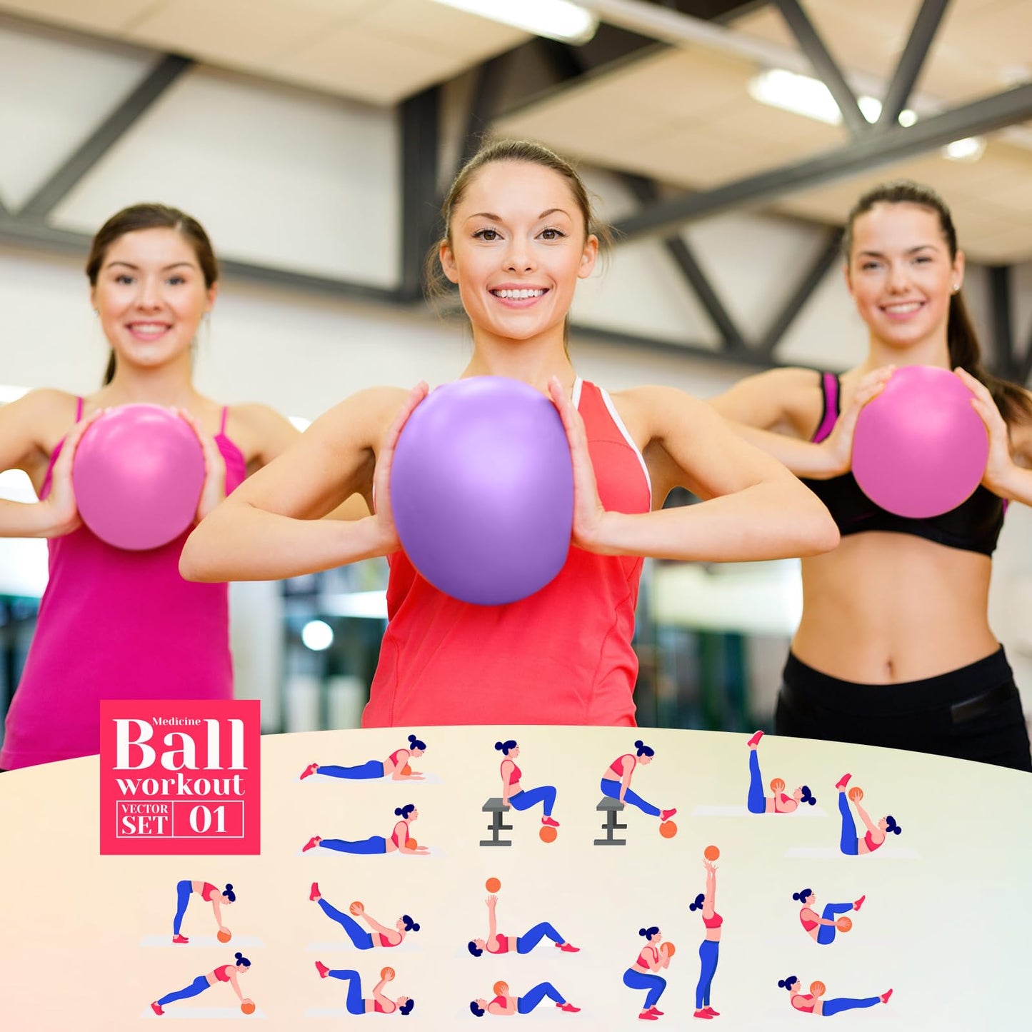 Sotiff 20 Pcs Small Exercise Pilates Ball Bulk 9 Inch Mini Yoga Ball Anti Burst and Slip for Stability Fitness Physical Therapy Stretching & Core Workout at Home Gym Class(Pink,Purple)