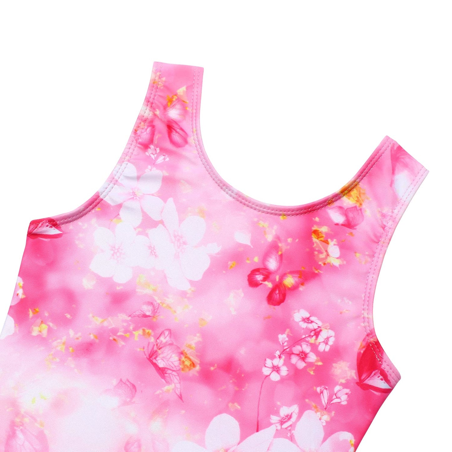 MODAFANS Gymnastics Leatards for Girls with Shorts Ballet Dance Set Activewear with Hair Scrunchie Butterfly Pink,6-7Years