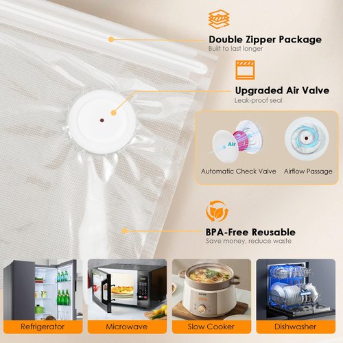 BOSIMIA Compact Handheld Vacuum Sealer for Food Storage with 30 Reusable Vacuum Bags – Cordless Food Vacuum Sealer Machine, Auto-Stop, Creative Drainer, 5S Fast Seal Meal, Leak-Proof for Meat Fruits