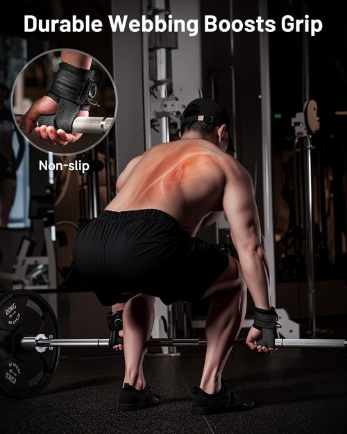 MANUEKLEAR Non-Slip Wrist Straps for Weightlifting Deadlifting, Gym Lifting Straps with D Rings for Cable Machine Workout, 10mm Neoprene Padded Weight lifting Wrist Wraps for Men Women (Black)