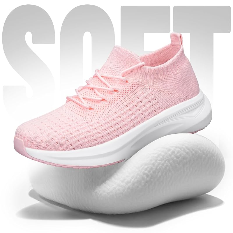 YHOON Womens Slip-On Walking Shoes - Mesh Non-Slip Casual Sneakers (Pink+12)
