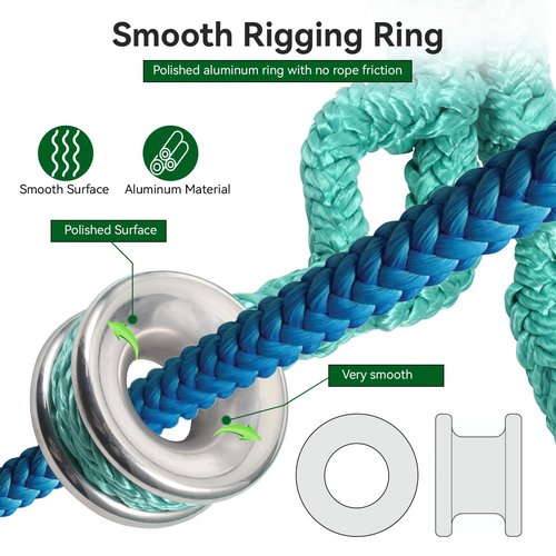 Rigging Ring Sling Rope 40203, 3/4" x 6’ Arborist Rope with #3 Aluminum Ring, 7-Pocket Adjustment Climbing Slings, 14600 lbs MBS
