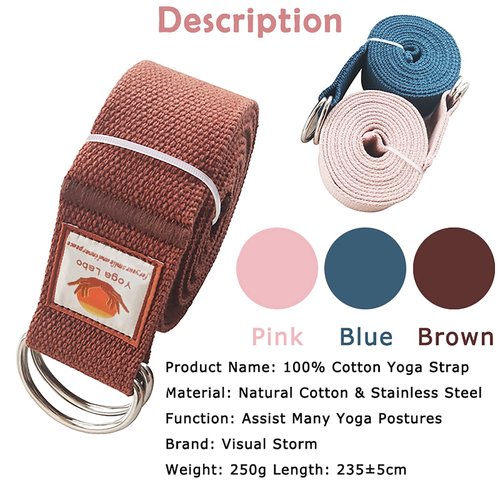 8ft Cotton Yoga Strap for Stretching with a D-Ring, Thick Cotton Nylon Yoga Belt with Extra Safe Metal Loops with Bag Set, 250g Nylon Durable Fitness Stretch Belt with Buckle As Physcial Therapy Bands Workout (Brown)