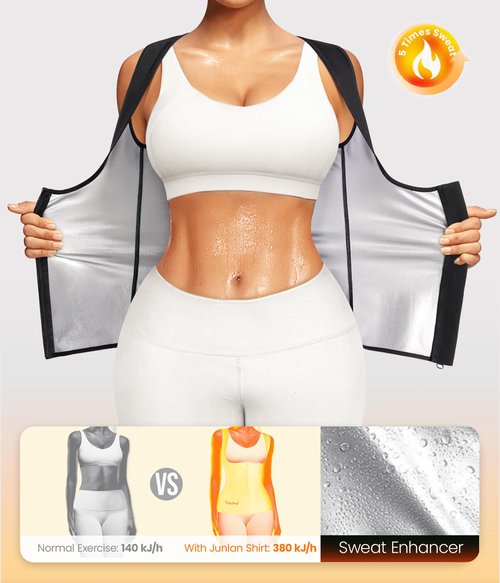 Junlan Sauna Suit for Women Waist Trainer Vest Sweat Tank Top Shaper for Women with Zipper (Black, Medium)
