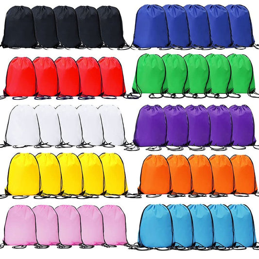 50 Pcs Drawstring Bags Bulk, Polyester Draw String Bags, Gym Sports Cinch Bag Drawstring Backpack for Women Men, 10 Colors