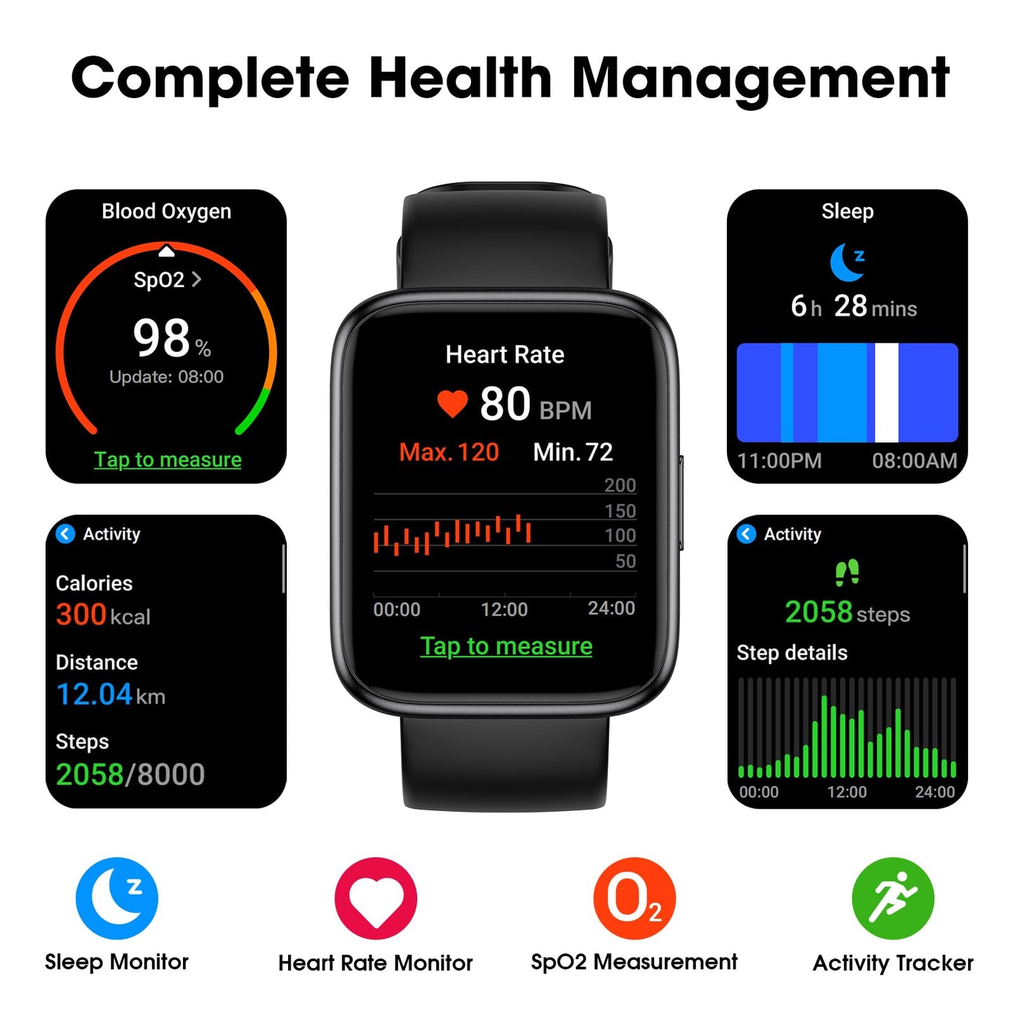 Senior Friendly Pedometer Watch, Fitness Tracker Waterproof Step Counter