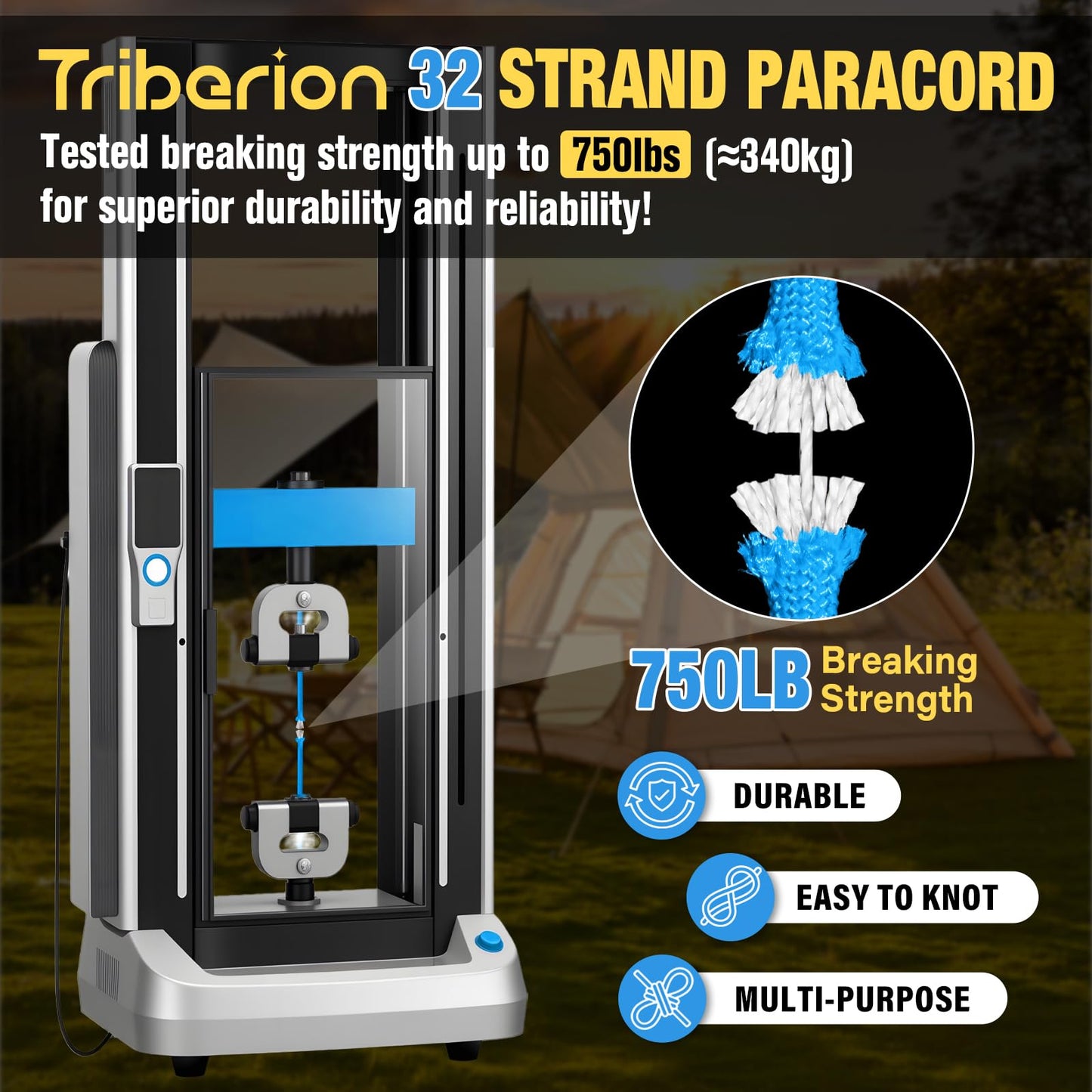 TRIBERION Paracord Rope 750 lb - 200ft 5/32" Parachute Cord 4MM 12-Strand para Cord - Heavy Duty Spool String for Survival,Camping Gear, Survival Bracelet, Clothesline - Blue