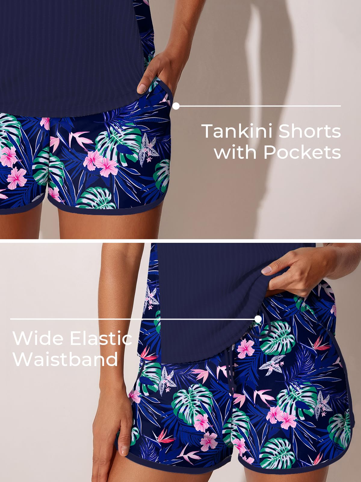 Summer Mae Modest Tankini Swimsuit with Shorts Monstera Leaf Pattern 10