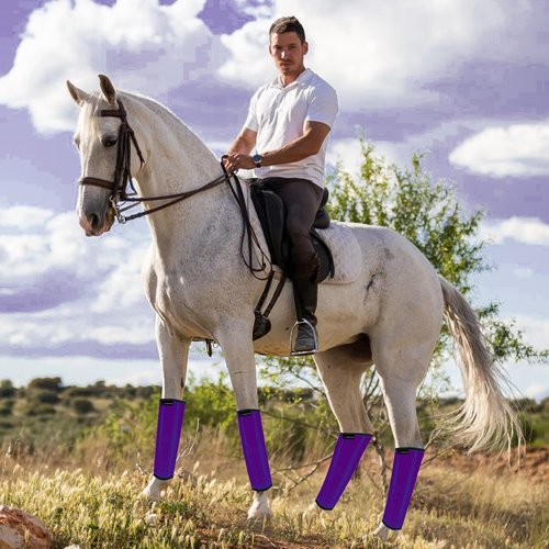 FOXLVDA Horse Fly Boots - Fly Boots for Horses Set of 4, Comfortable Horse Leggings, Mesh Material Design with Metal Support Bars, Equine Supplies for Reduces Stomping & Leg Fatigue (Purple, Large)