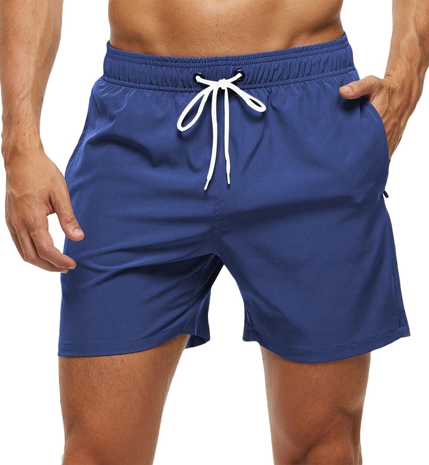 Tyhengta Men's Swim Trunks Bathing Suits with Zipper Pockets and Mesh Lining Navy 34