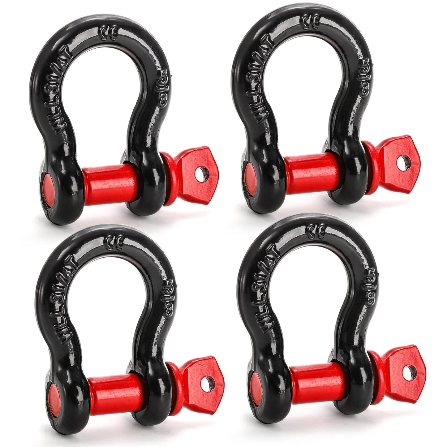 Bekith 4 Pack 5/8" D Ring Shackle 3.25 Ton (7165 Lbs) Capacity with 3/4" Pin Heavy Duty Shackles for Tow Strap, Winch, Off-Road Truck Vehicle Recovery