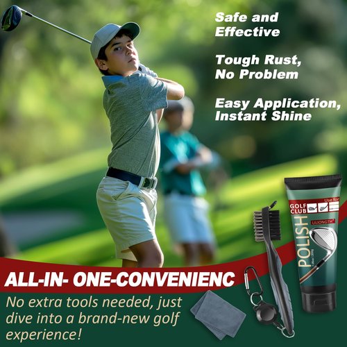 Golf Club Cleaning Kit 3-in-1 with Golf Club Cleaner Brush, Towel and 200g Golf Club Polish - Golf Club Care Kit for Instant Groove Rust & Scratch Remover - Golf Accessories for Men
