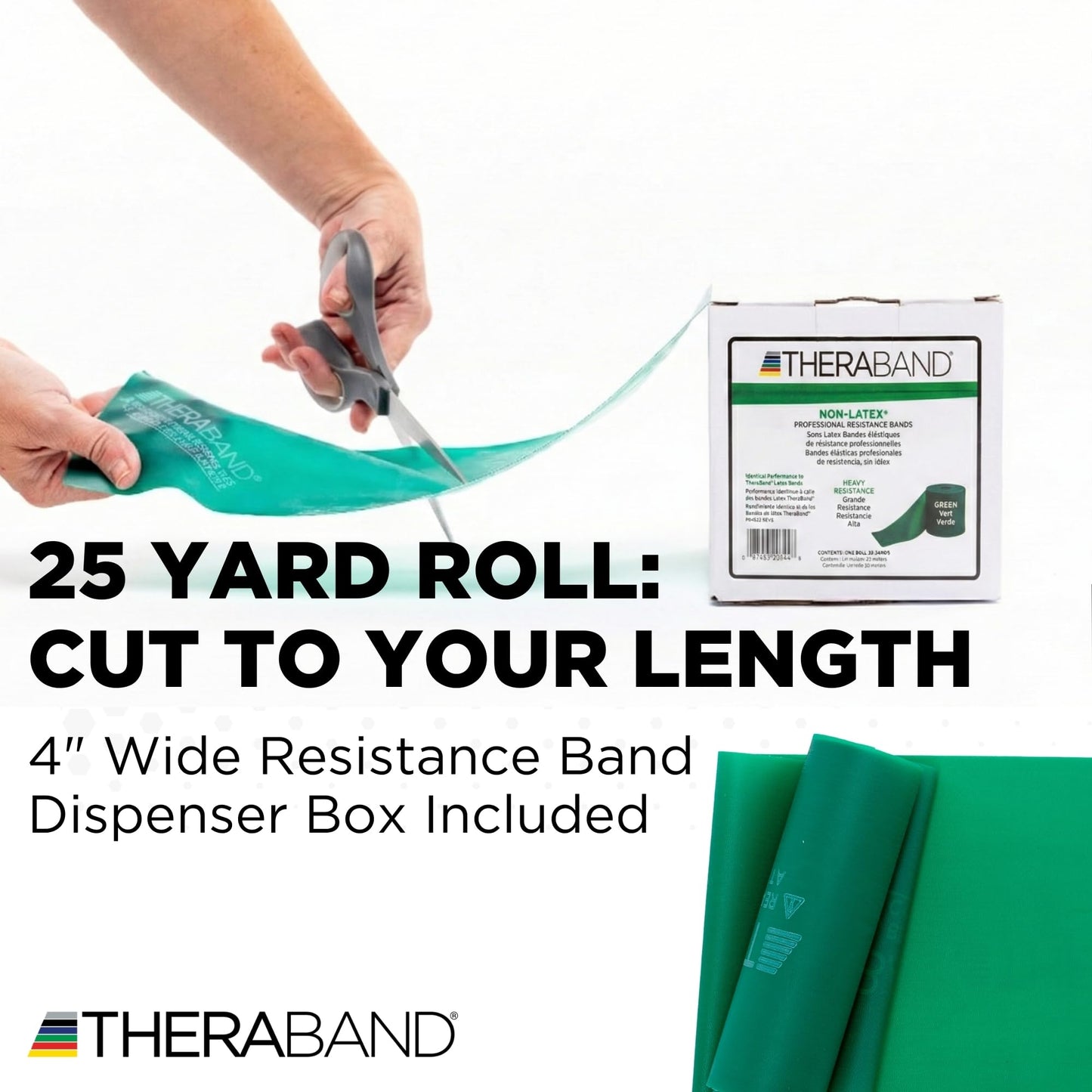 THERABAND Resistance Band Green, Heavy, 25-Yd Roll, Latex-Free Elastic Exercise Band for Physical Therapy, Yoga, Pilates, Stretching, Home Workouts, Cut-to-Length, Color-Coded Resistance Levels