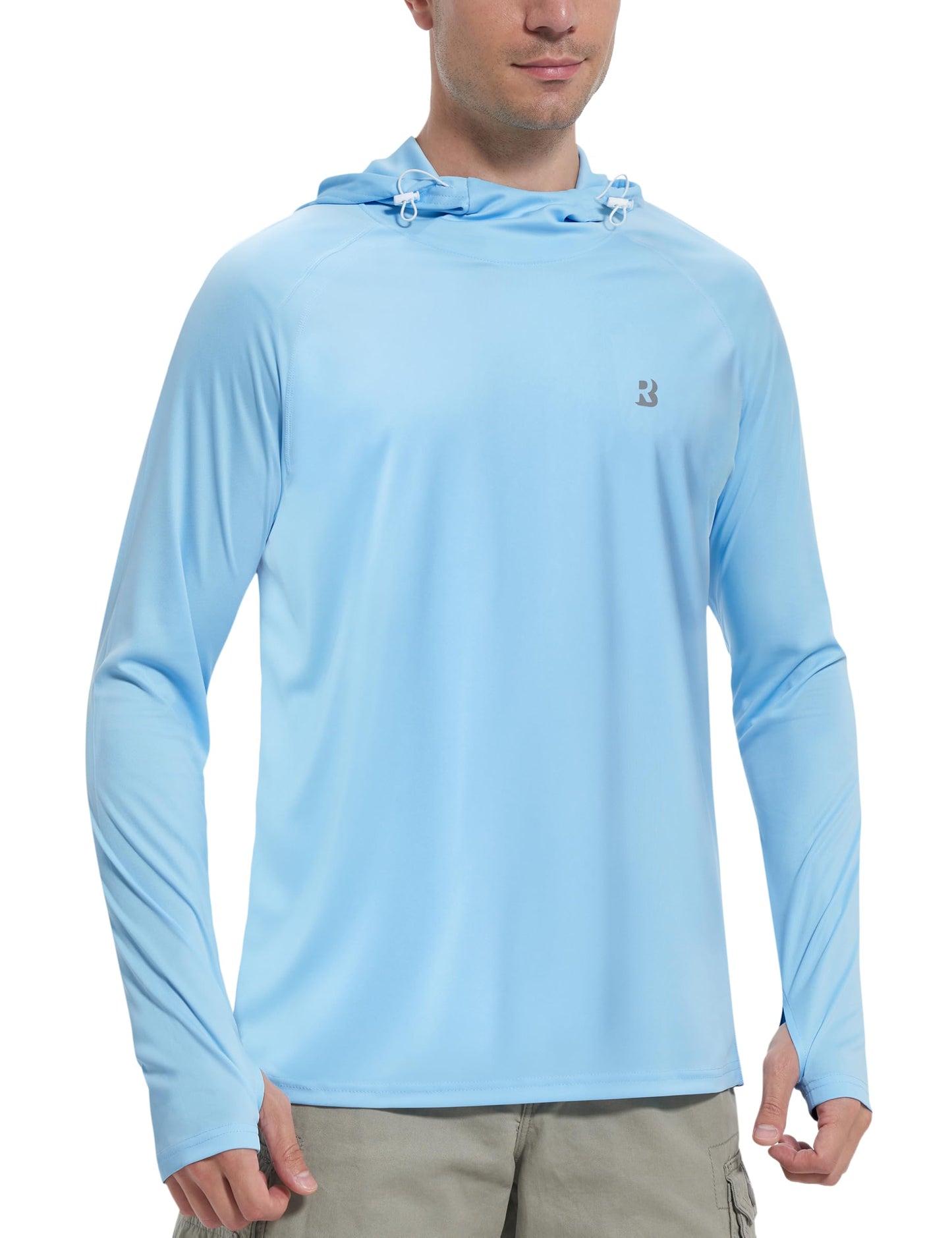 Roadbox UPF 50+ Sun Protection Hoodie Shirt, Outdoor Fishing SPF UV Long Sleeve Shirts, Quick Dry Hiking Running Rash Guard Light Blue