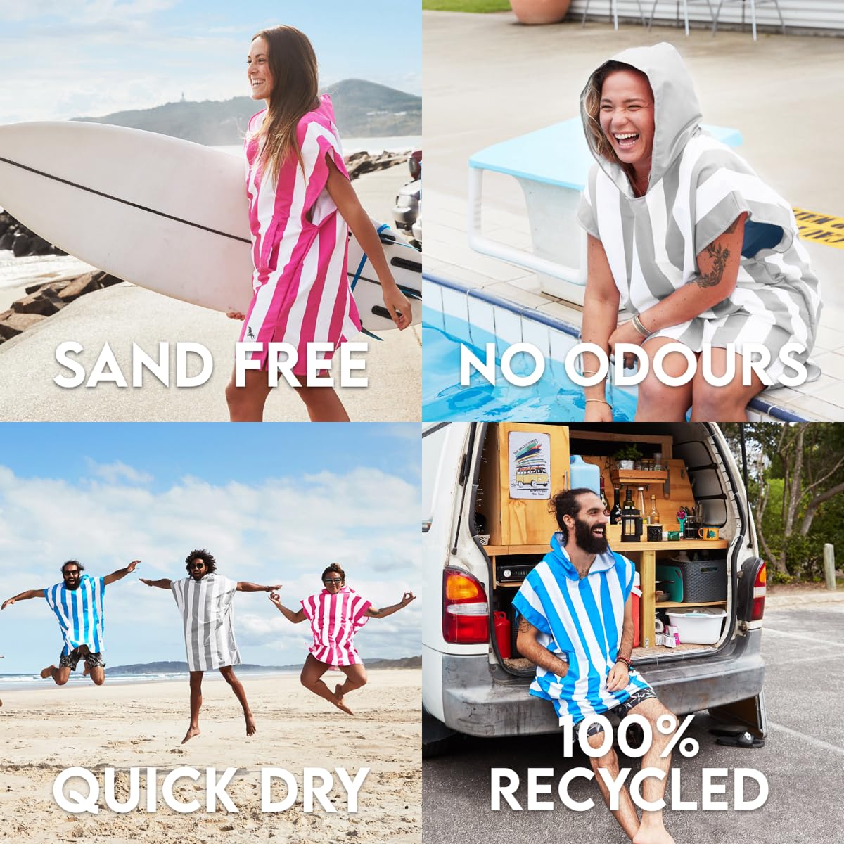 Dock & Bay Adult Beach Poncho - Hooded Towel with Deep Pockets - for Beach & Pool - Super Absorbent, Quick Dry - Cabana - Bondi Blue, Large (105x80cm, 41x31)