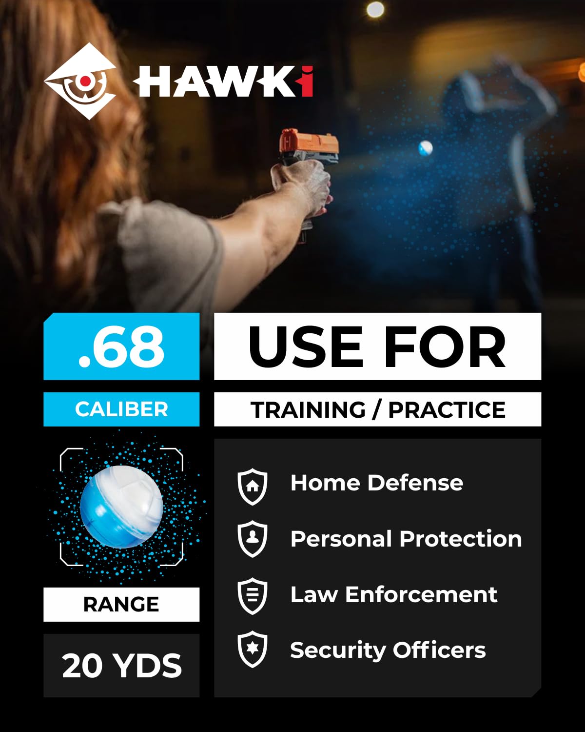 Hawki .68 Cal Training Powder Balls for Paintball Guns 50 Pack