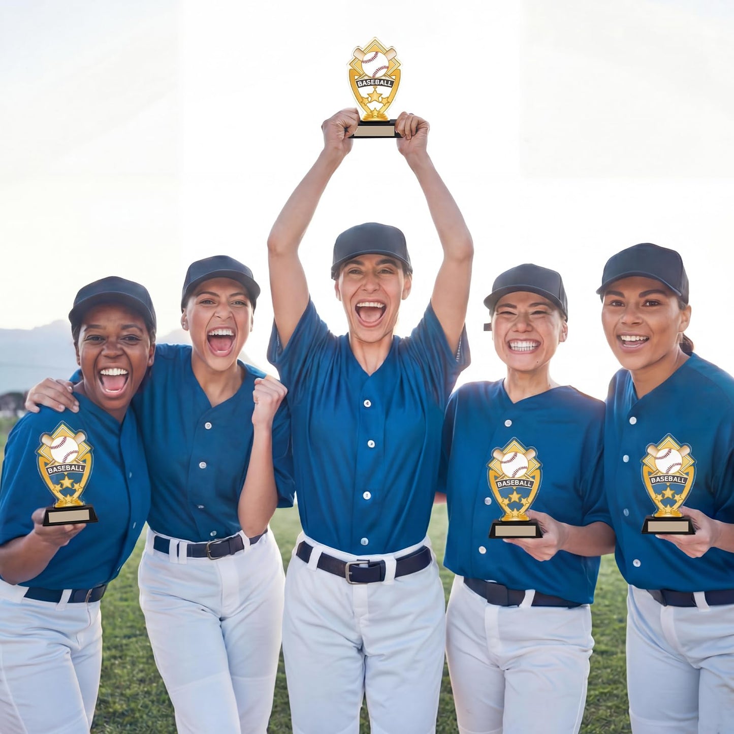 Gerrii Acrylic Trophies Awards with DIY Name Stickers Pack of 3 Champion Trophy Medals Team Reward Gift for Basketball Softball Baseball Competition Contest Tournament, 5.8/6.14/6.38inch