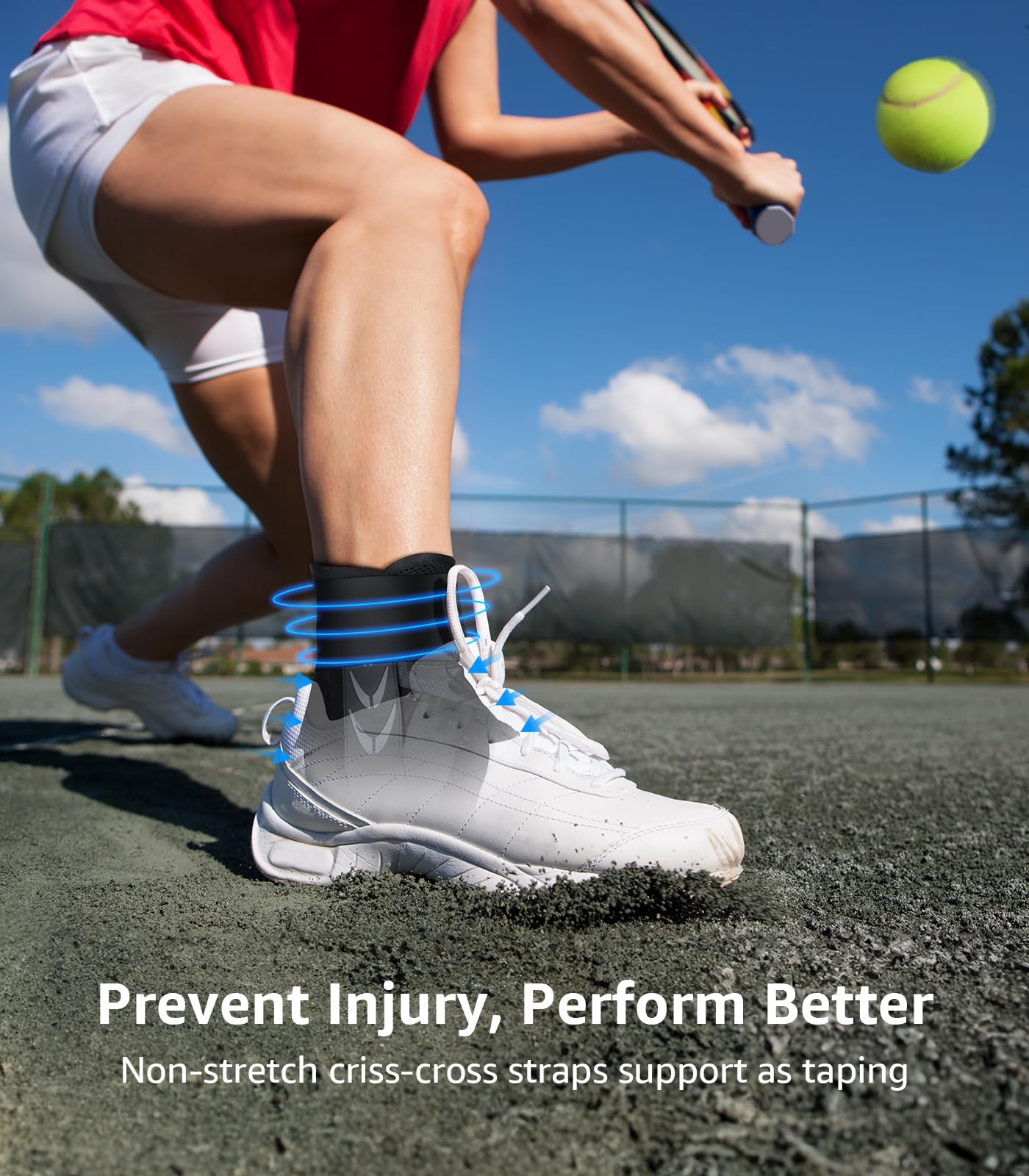 WHCOOL Slim-Fit Ankle Brace for Sprained Ankle, Quick Lace Up Ankle Support for Women Men with 2 Auto-Shaped Pads, Air Fabric Cool Ankle Stabilizer for Injury Recover, Running,Sports, L(13”-14”)