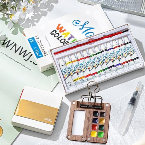 Tobios Watercolor Kit, Tobios Mini Watercolor Set, Pocket Artist Watercolors Travel Set,Portable Detachable Painting with Mini Paper Booklet and Paint