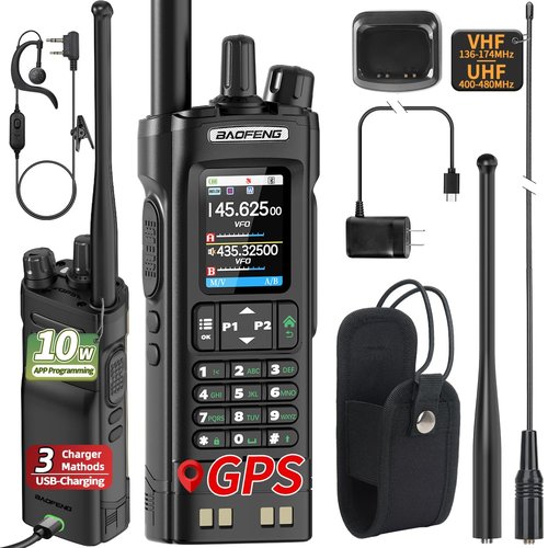 BAOFENG UV-32 Ham Radio 10W Two Way Radios Long Range Handheld NOAA Weather Radio Rechargeable UV32 5RM K5 Walkie Talkies with GPS,APP Programming Copy Frequency USB-C Charging for Survival Gear