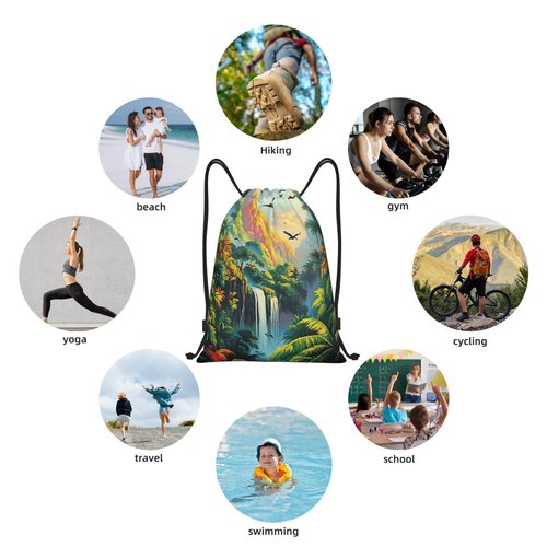 ZSUUGJ Tropical Rainforest Jungle Pattern Drawstring Backpack Bag Gym Backpack Basketball Bag For Women Men