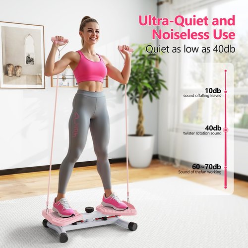 Waist Twisting Machine & Ab Twister Machine - 300 lbs Noiseless Waist Twister Board for Core Exercise, Home Gym Fitness Equipment with Resistance Bands (Women/Men) (Pink)