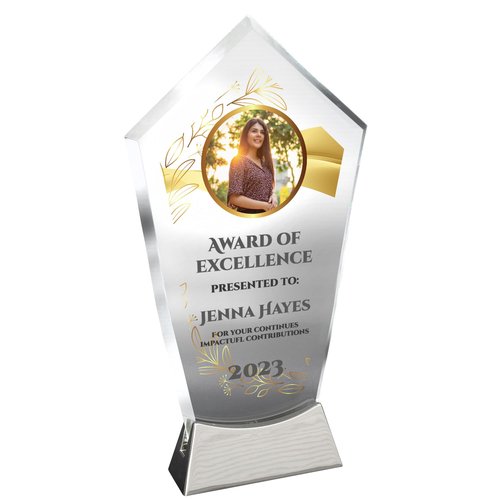 9 1/4" Personalized Award Glass Plaque, Personalized Plaque as Awards and Trophies, Glass Awards Plaques as Retirement and Employee of the Month Plaque, Appreciation and Leadership Gifts L (Design 6)