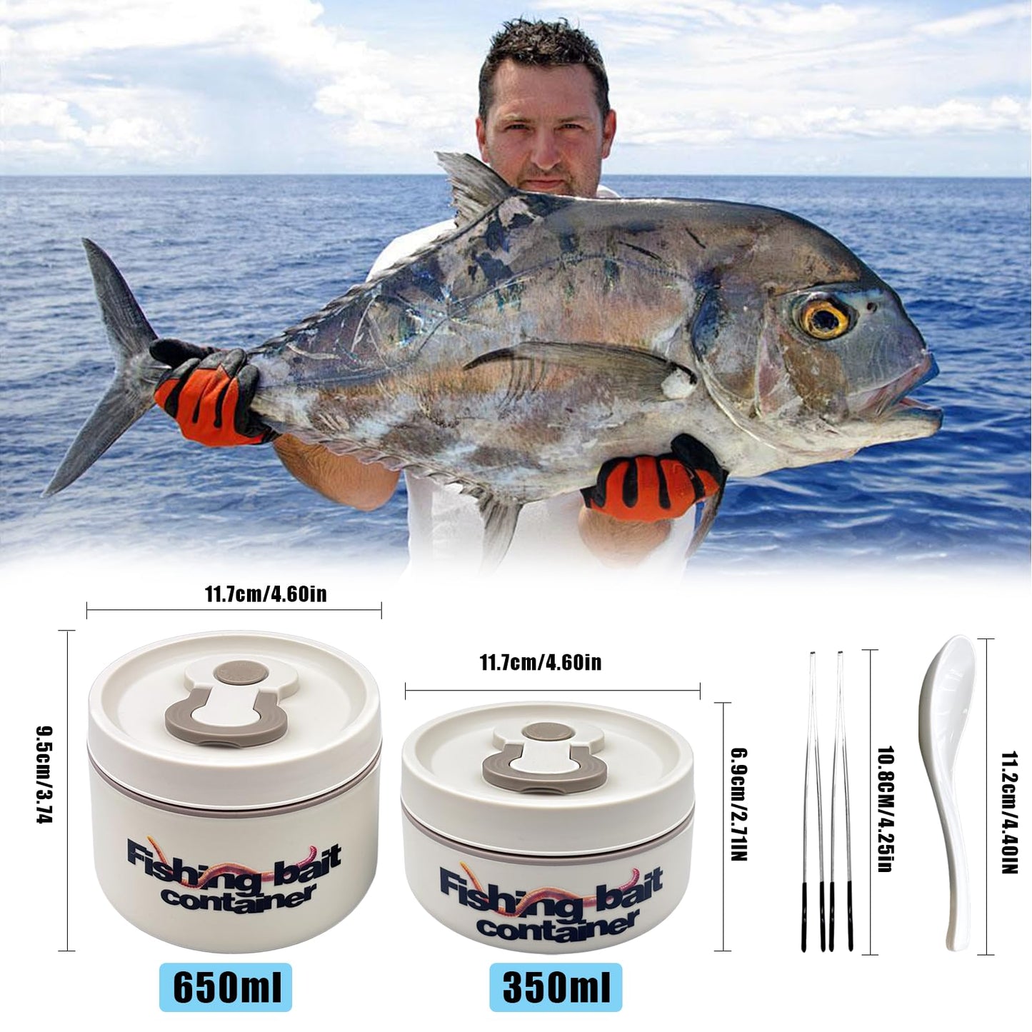 2 PCS Fishing Bait Container, Stainless Steel Worm Bait Holder Fishing Bait Storage Bait Nightcrawler Box to Keep Bait Fresh and Alive