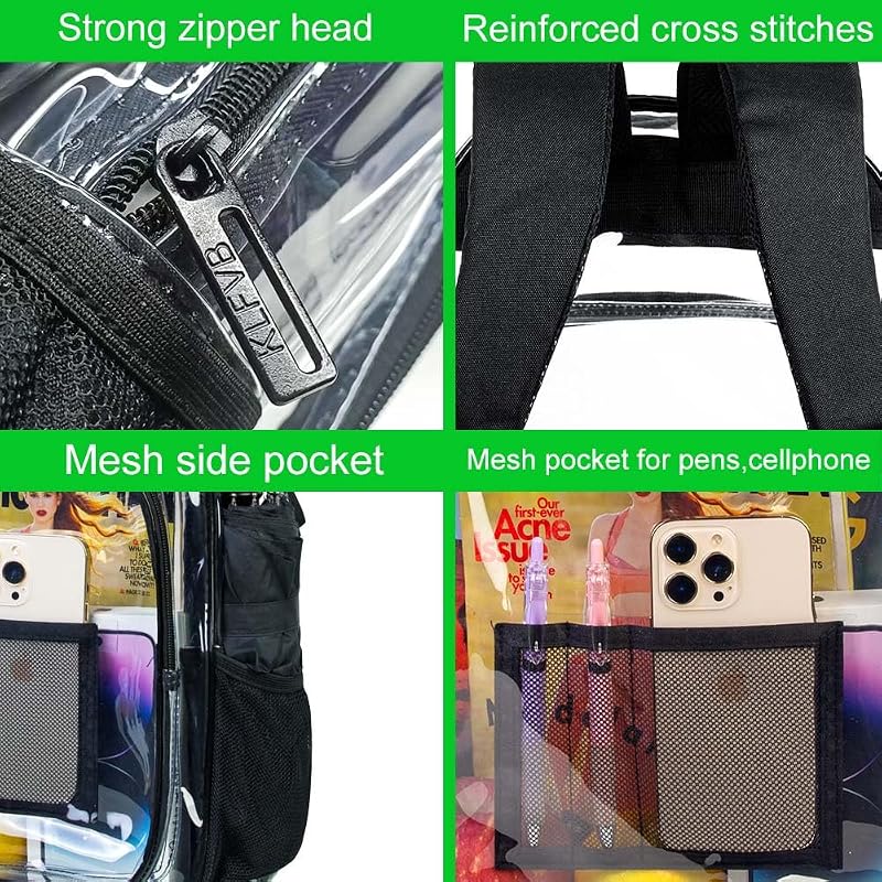 Clear Backpack 16x12x5 - Heavy Duty See-Through School/ Stadium Backpack - Black Variation Included