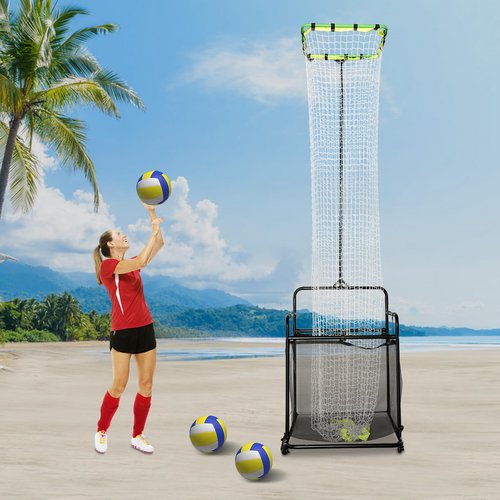 Volleyball Setter Training Equipment Volleyball Setting Trainer Setter Net with 2 Target Hoop, Angle and Height Adjustable, w/Ball Collection Bag