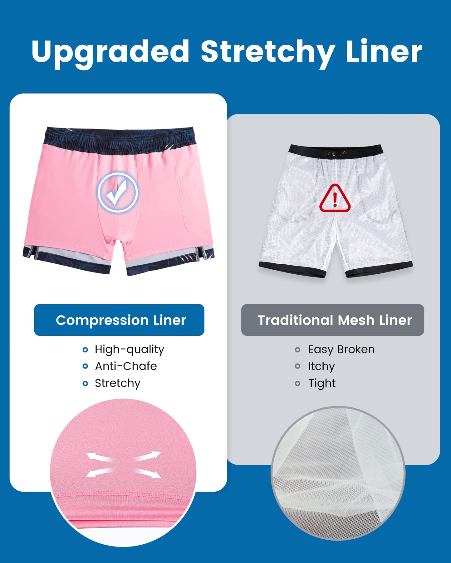maamgic Mens Swim Trunks with Compression Liner 5 Inch, Quick Dry Bathing Suit with Zipper Pockets, Stretch No-Chafing Swim Shorts, Navy-Pink Leaf Silhouette XX-Large