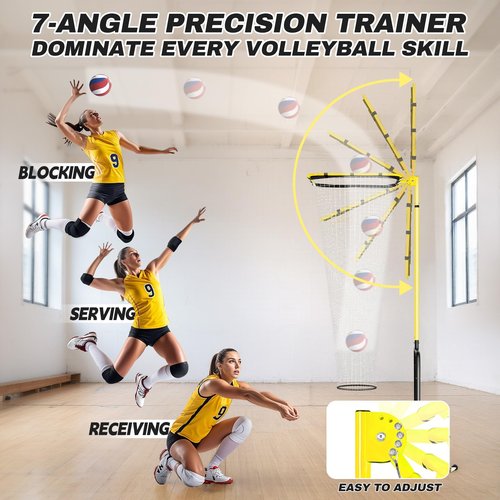 Volleyball Setter Training Net, Volleyball Training Equipment with 5 Adjustable Heights (4.6-10 FT), Serve Trainer Equipment with 7 Angles for Serving, Spiking & Setting Drills