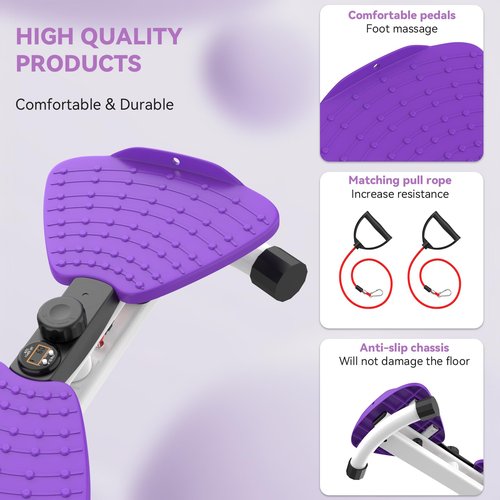 renZEC Waist Twister Machine, Adjustable Exercise Twist Board for Women Men, Noiseless Ab Twister for Home Gym Equipment, 330 lbs Capacity | Track Time, Reps, Calories with Digital Display (Purple)