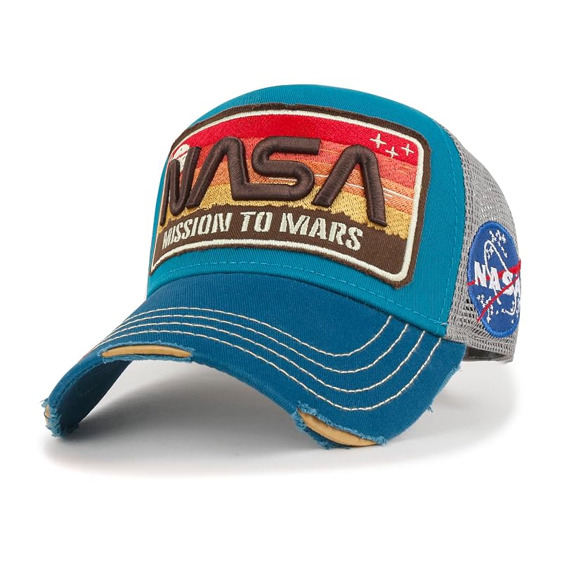 ililily NASA Worm Logo Embroidery Structured Baseball Cap - Blue, X-Large
