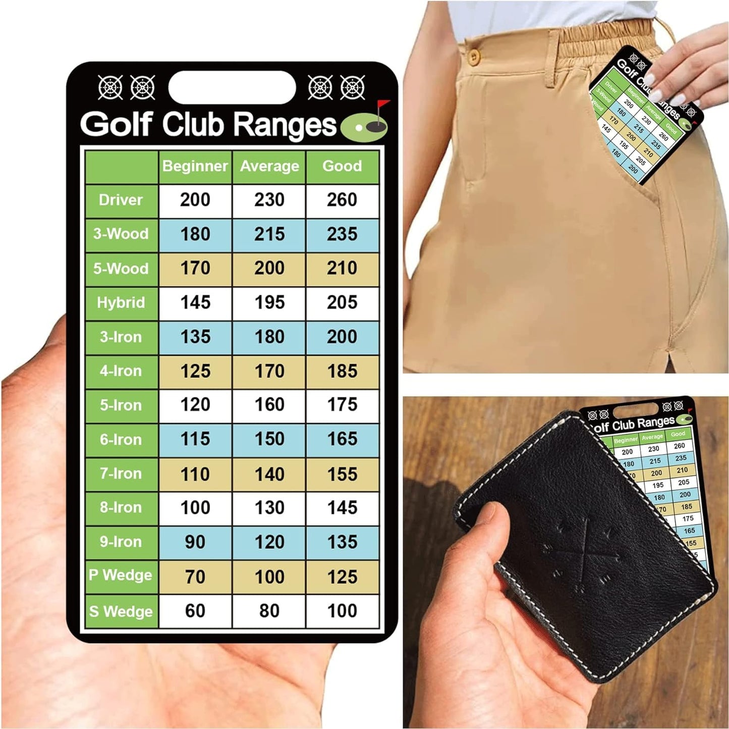 10 Pcs Golf Club Range Chart Card 2 x 3.5 inch Golfers Quick Reference Distance Card Golf Club Range Estimation Cheat Sheet Golfing Guide Cards for Golf Yardage Book Golf Club Game Scorecard