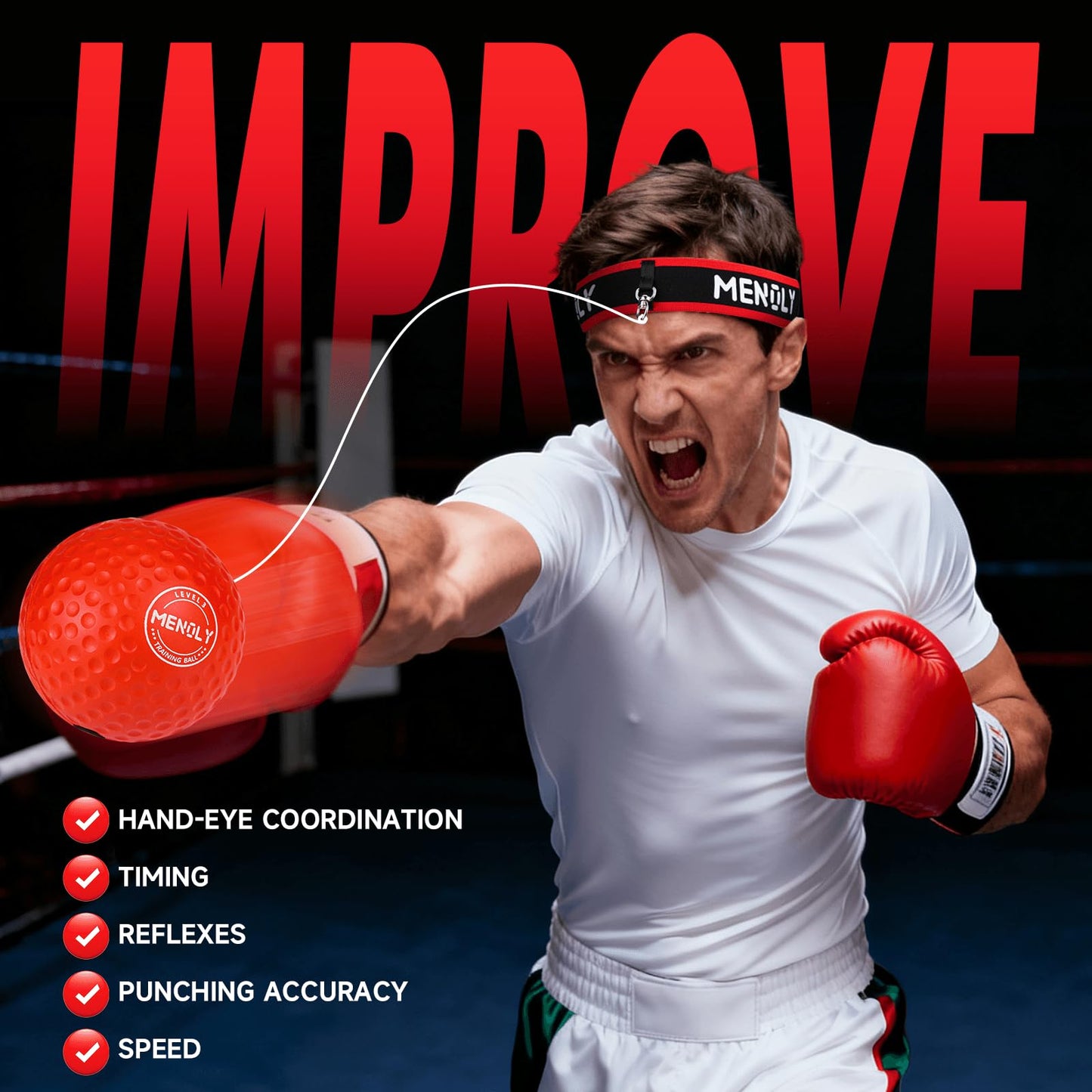 MENOLY 5pcs Boxing Reflex Balls Set, 2 Adjustable Headbands, 1 Pair Goggles and Gloves, Speed Training Equipment for Hand Eye Coordination, Agility, Great Gift for Men, Boxers & Fitness Fans