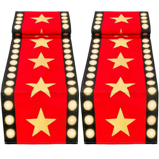 2 Pcs 13 x 72 Inch Movie Night Table Runner with Gold Star Design - Red Carpet Decoration for Birthday Party Supplies（red）