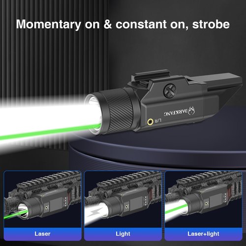 DARKFANG Compact Green Laser Light Combo 1500 Lumen for Shotgun/Rifle Light with Momentary/Strobe Function for 1913 Picatinny Rail