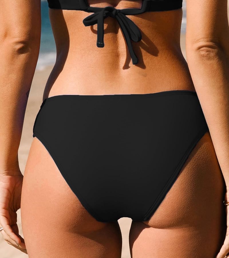 Cupshe Women's Bikini Bottom Mid Rise Standard Swim Bottom - Black, Medium