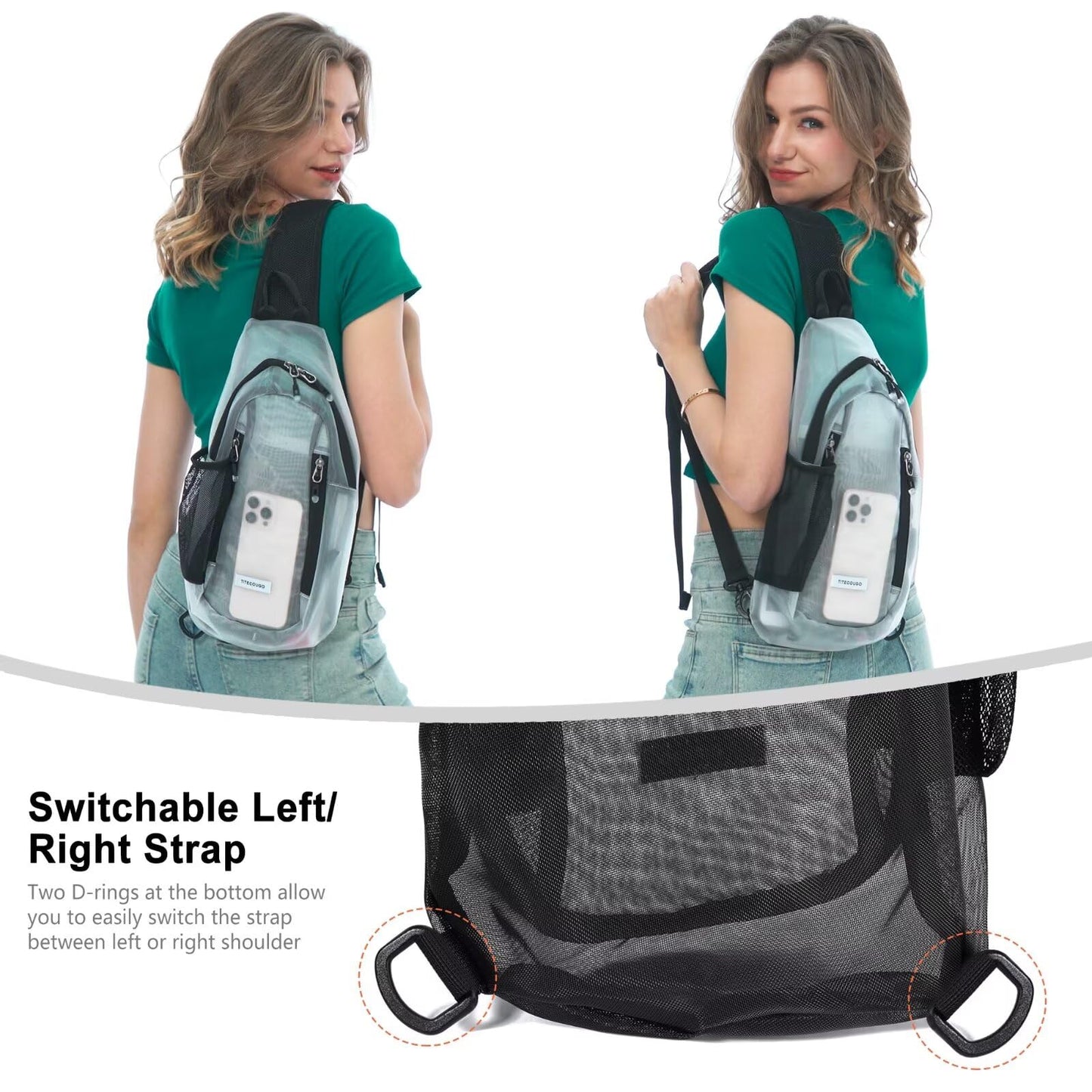 TITECOUGO Clear Sling Bag Clear Bag for Stadium Events Crossbody Daypack for Women Men Shoulder Backpack Transparent Casual Daypack for Concerts Sport Black