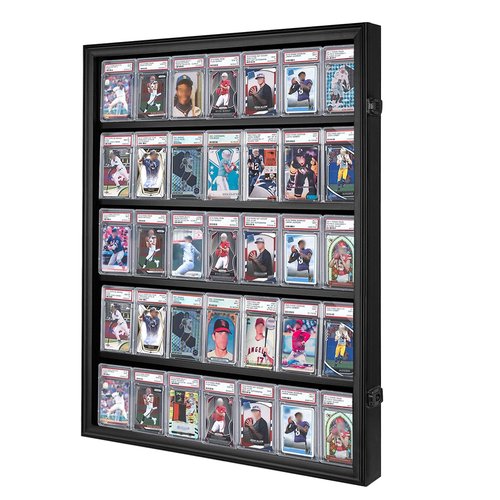 Nixvexy 35 Graded Card Display Case - Wall-Mount Baseball Card Display Case - Lockable Box with UV Protection Acrylic for Display Basketball Hockey Football Card - Black