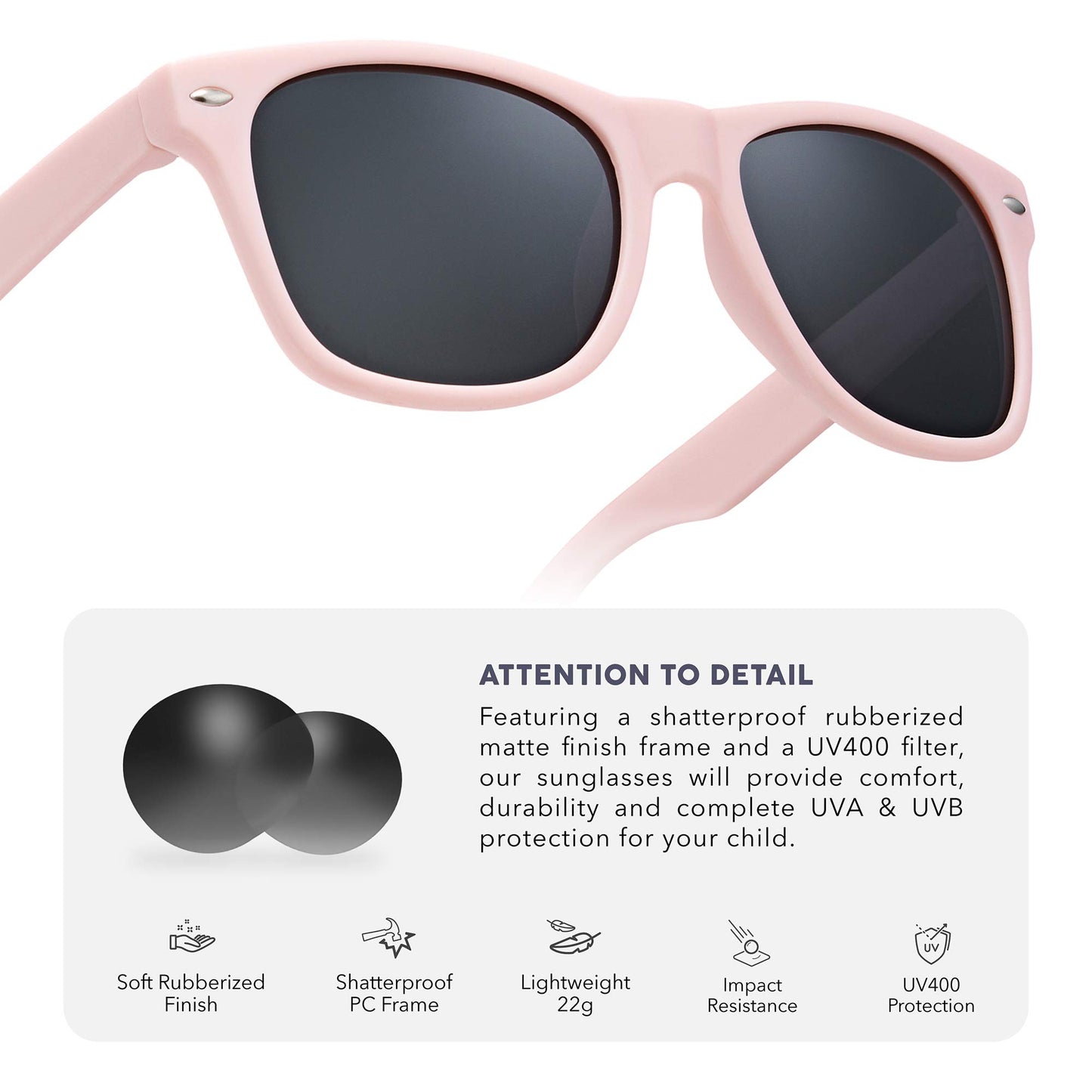LEICO FASHION Kids Polarized Retro Sunglasses for Boys Girls Age 3-12 Shatterproof Rubberized Frame UV Protection Toddler Children Sun Glasses