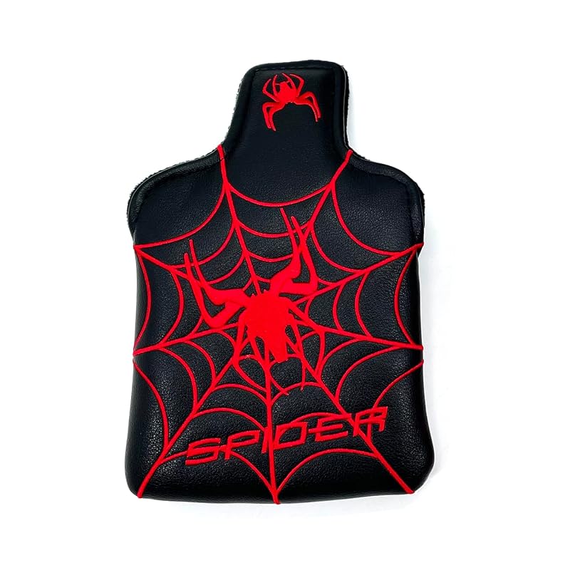 Magnetic Square Mallet Putter Headcover - Black with Red Spider Embroidery