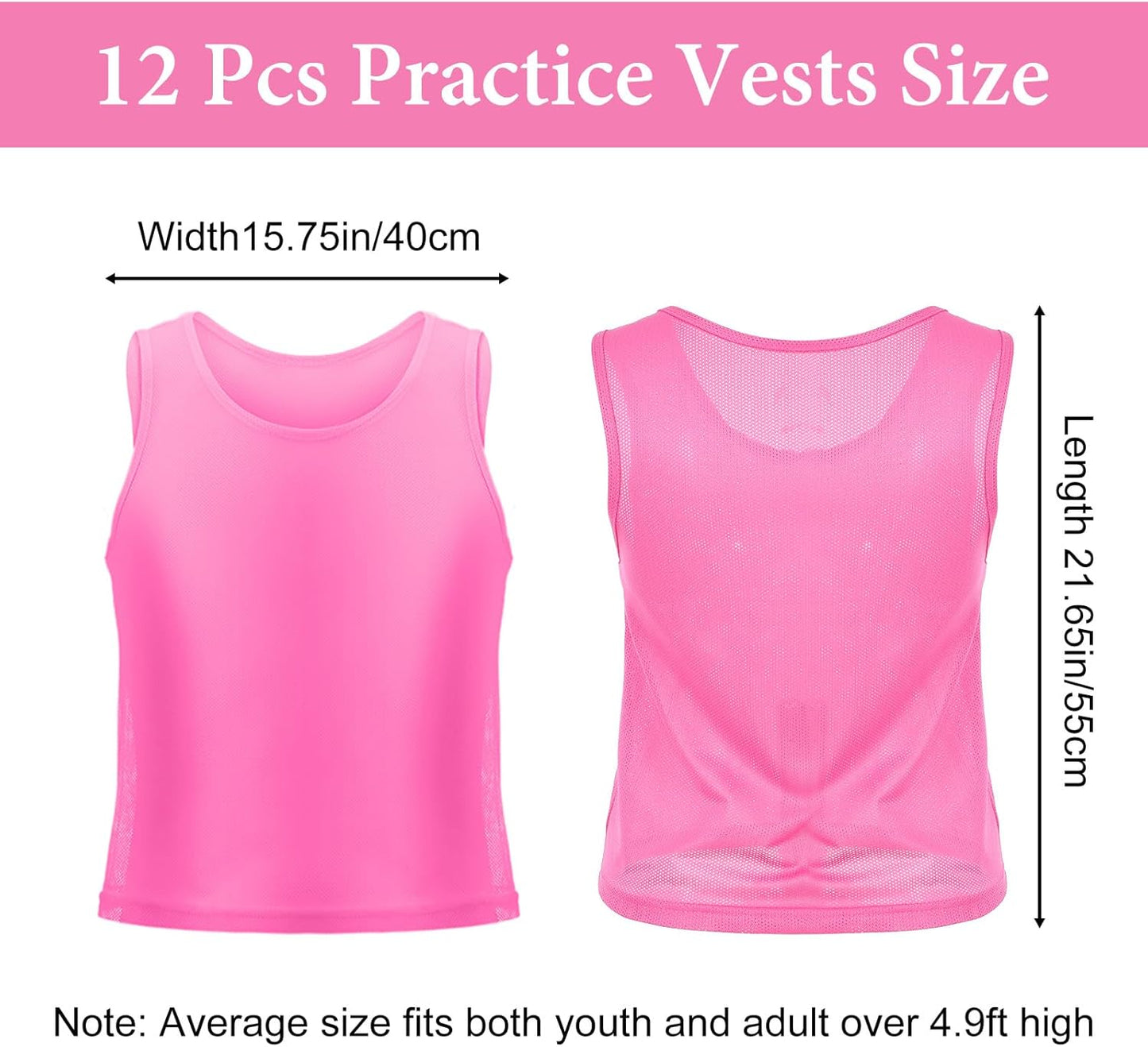 12Pcs Youth Pinnies Scrimmage Vests, Sports Pennies for Youth Adults Soccer Basketball Scrimmage Training Vests,Team Sport Practice Jersey Chartreuse Pink