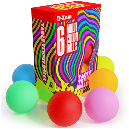 D-Xam 6 Pack Colored Ping Pong Balls 40mm Table Tennis Ball, Plastic Ping Pong Balls for Games, Arts, Party, School Activities, Pet Toys, Teacher Must Have